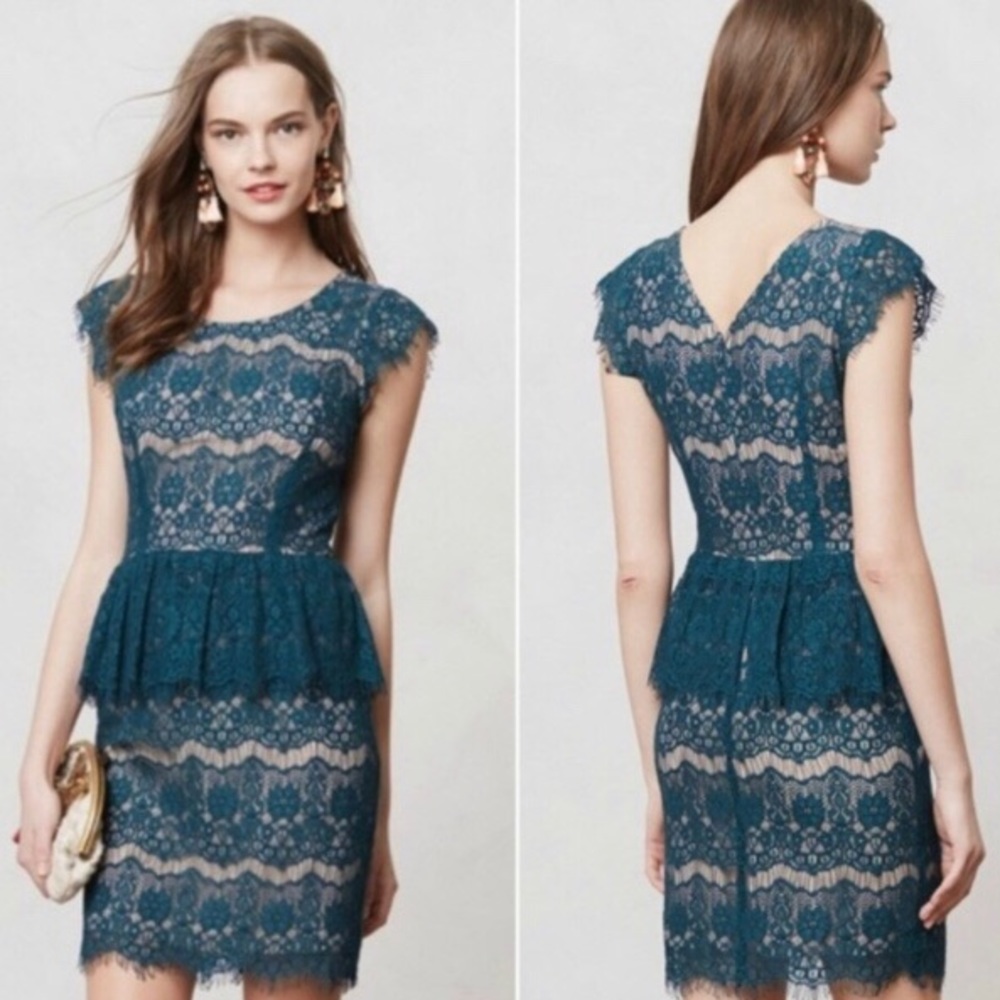 Maeve Teal Lace Peplum Dress